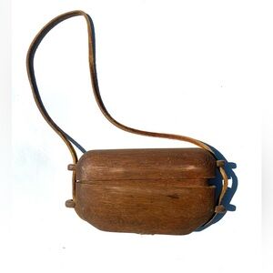 Vintage Handcrafted Wooden Crossbody Box Bag in Warm Brown